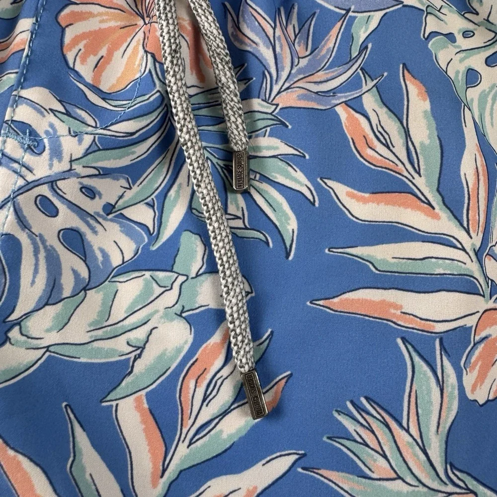 Vintage Summer Men Blue Tropical Sea Turtle Hibiscus Swim Trunks Large 6
